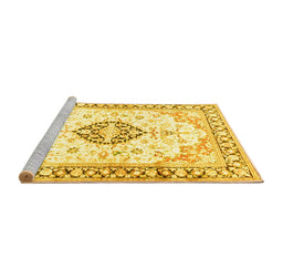 Sideview of Machine Washable Medallion Yellow Traditional Rug, wshtr4669yw