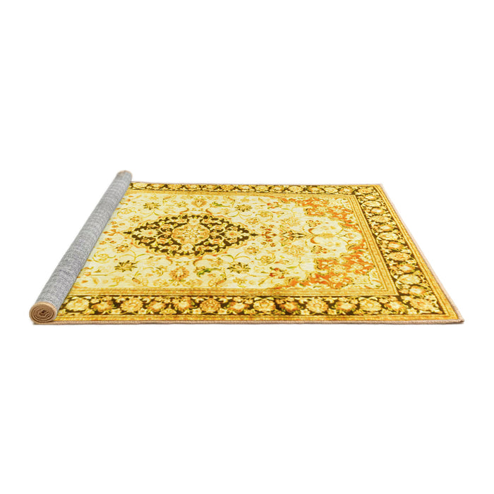 Sideview of Machine Washable Medallion Yellow Traditional Rug, wshtr4669yw