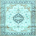 Square Machine Washable Medallion Light Blue Traditional Rug, wshtr4669lblu