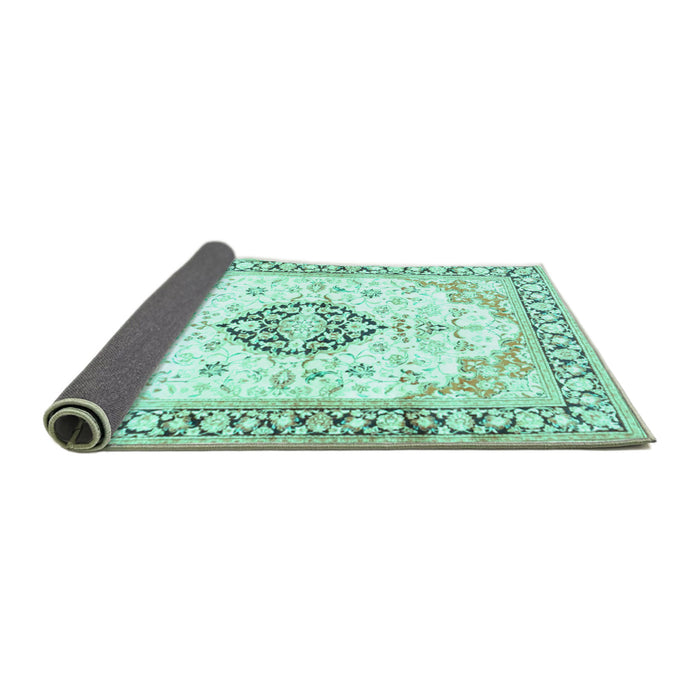 Sideview of Medallion Turquoise Traditional Rug, tr4669turq