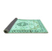 Sideview of Medallion Turquoise Traditional Rug, tr4669turq