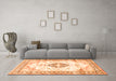 Machine Washable Medallion Orange Traditional Area Rugs in a Living Room, wshtr4669org