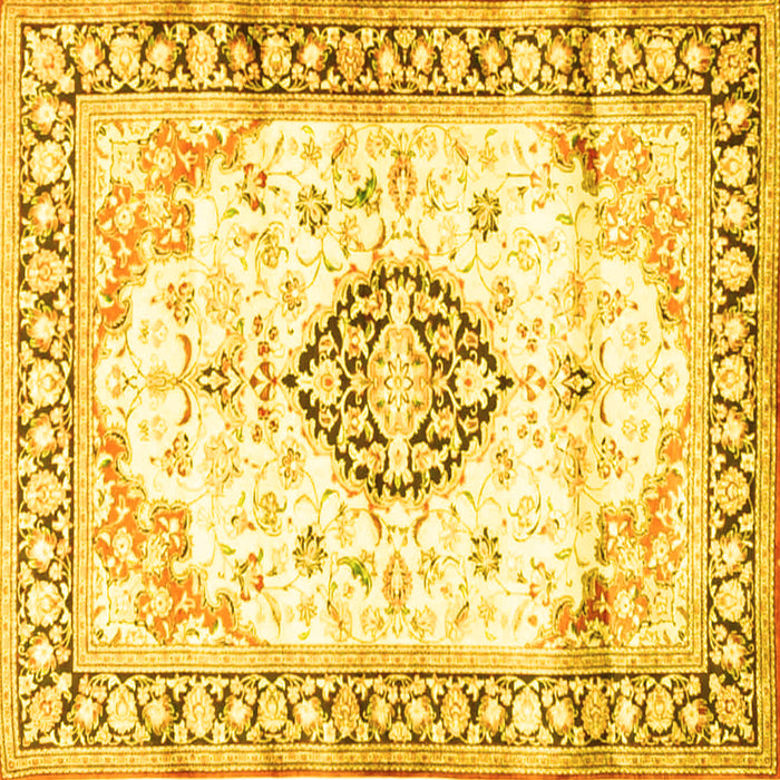 Square Machine Washable Medallion Yellow Traditional Rug, wshtr4669yw