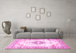 Machine Washable Medallion Pink Traditional Rug in a Living Room, wshtr4669pnk