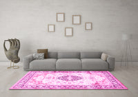 Machine Washable Medallion Pink Traditional Rug, wshtr4669pnk