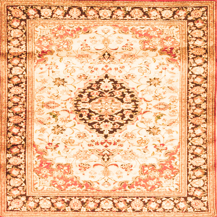 Round Machine Washable Medallion Orange Traditional Area Rugs, wshtr4669org