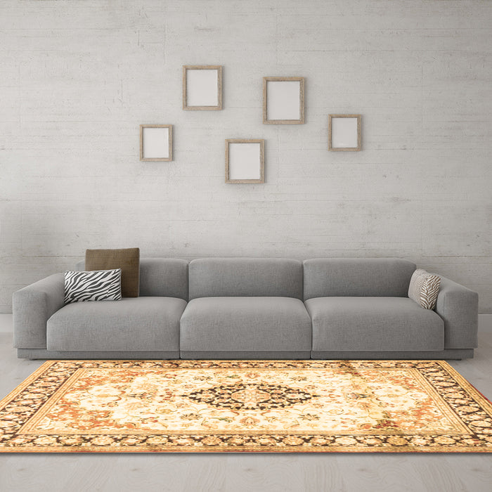 Machine Washable Medallion Brown Traditional Rug in a Living Room,, wshtr4669brn