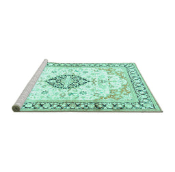 Sideview of Machine Washable Medallion Turquoise Traditional Area Rugs, wshtr4669turq