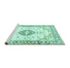 Sideview of Machine Washable Medallion Turquoise Traditional Area Rugs, wshtr4669turq