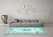 Machine Washable Medallion Light Blue Traditional Rug in a Living Room, wshtr4669lblu