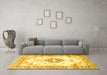 Machine Washable Medallion Yellow Traditional Rug in a Living Room, wshtr4669yw