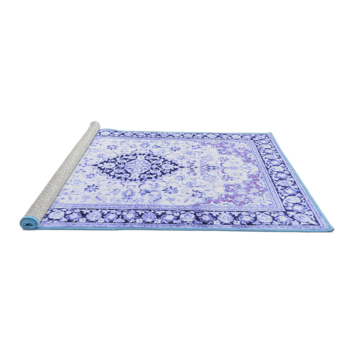Sideview of Machine Washable Medallion Blue Traditional Rug, wshtr4669blu