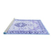 Sideview of Machine Washable Medallion Blue Traditional Rug, wshtr4669blu