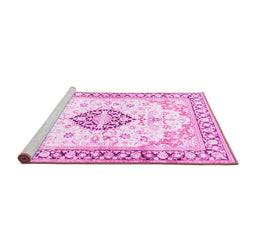 Sideview of Machine Washable Medallion Pink Traditional Rug, wshtr4669pnk