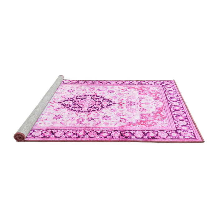 Sideview of Machine Washable Medallion Pink Traditional Rug, wshtr4669pnk