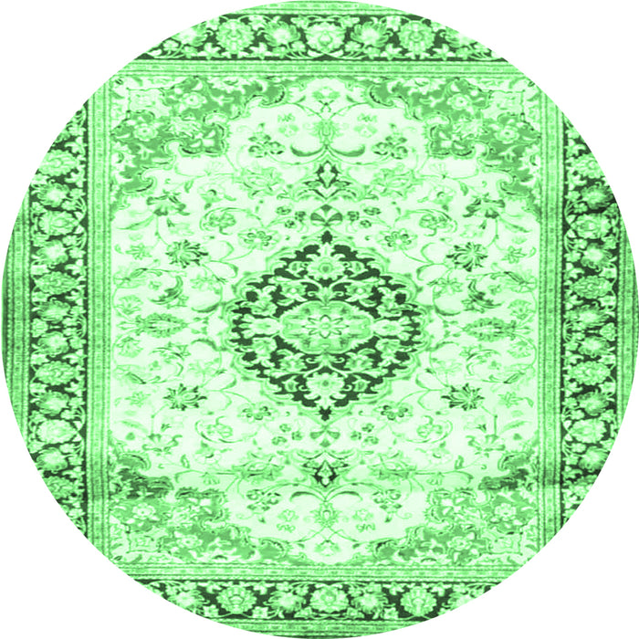 Round Machine Washable Medallion Emerald Green Traditional Area Rugs, wshtr4669emgrn