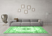 Machine Washable Medallion Emerald Green Traditional Area Rugs in a Living Room,, wshtr4669emgrn