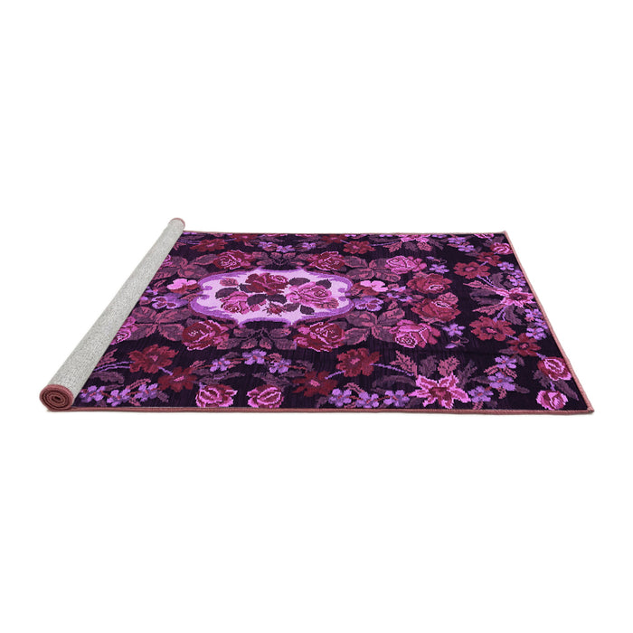 Sideview of Machine Washable Medallion Purple French Area Rugs, wshtr466pur