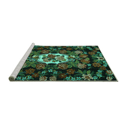 Sideview of Machine Washable Medallion Turquoise French Area Rugs, wshtr466turq