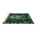 Sideview of Machine Washable Medallion Turquoise French Area Rugs, wshtr466turq