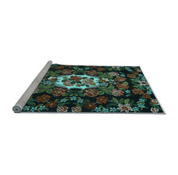 Sideview of Machine Washable Medallion Light Blue French Rug, wshtr466lblu
