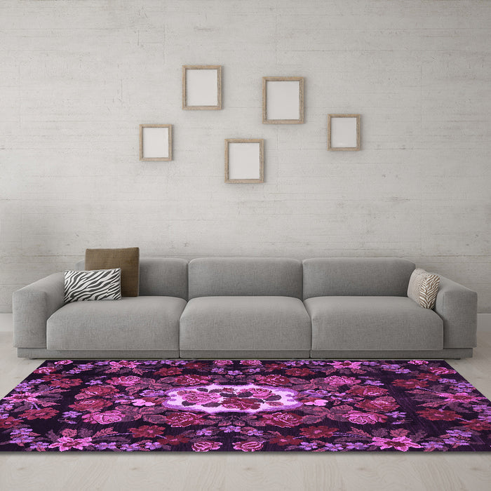 Machine Washable Medallion Purple French Area Rugs in a Living Room, wshtr466pur