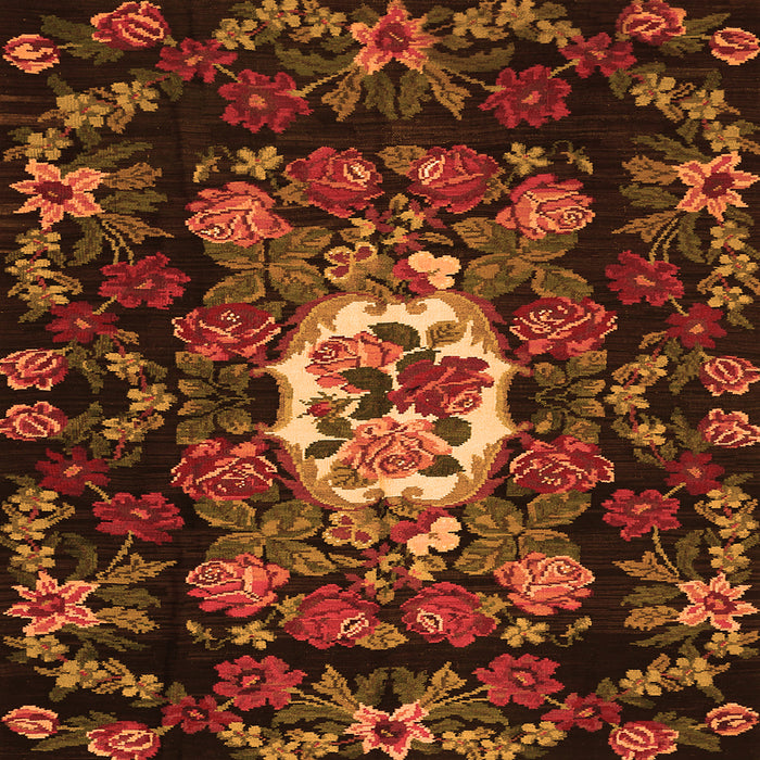 Round Machine Washable Medallion Orange French Area Rugs, wshtr466org