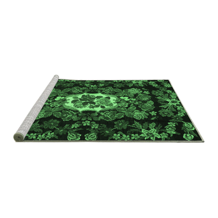 Sideview of Machine Washable Medallion Emerald Green French Area Rugs, wshtr466emgrn