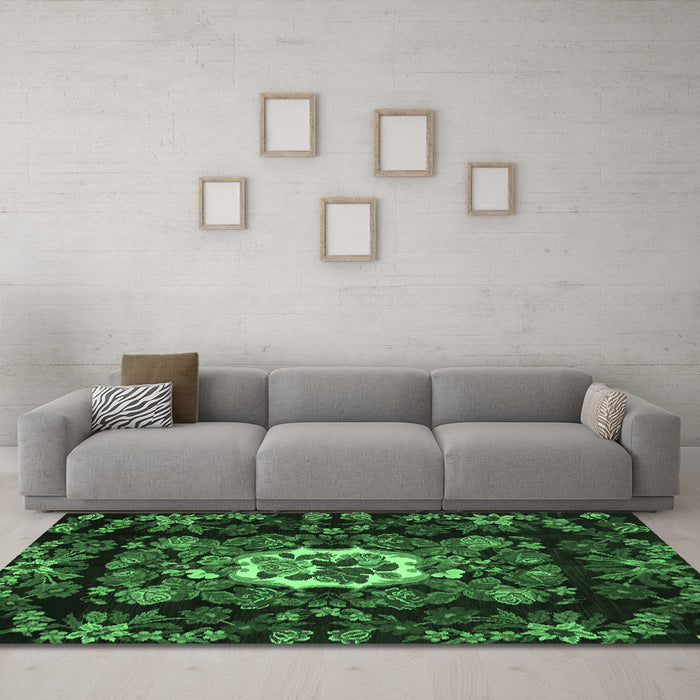 Machine Washable Medallion Emerald Green French Area Rugs in a Living Room,, wshtr466emgrn