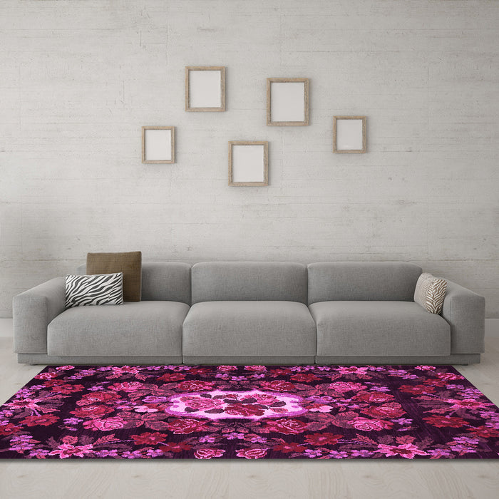 Machine Washable Medallion Pink French Rug in a Living Room, wshtr466pnk