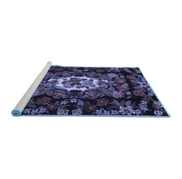 Sideview of Machine Washable Medallion Blue French Rug, wshtr466blu