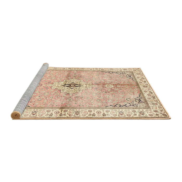 Sideview of Machine Washable Traditional Khaki Gold Rug, wshtr4670