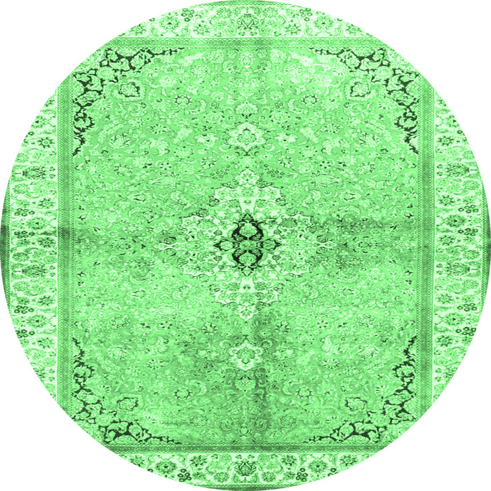 Round Machine Washable Medallion Emerald Green Traditional Area Rugs, wshtr4670emgrn