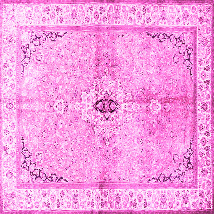 Square Machine Washable Medallion Pink Traditional Rug, wshtr4670pnk