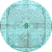 Round Medallion Light Blue Traditional Rug, tr4670lblu