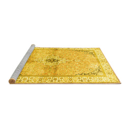 Sideview of Machine Washable Medallion Yellow Traditional Rug, wshtr4670yw