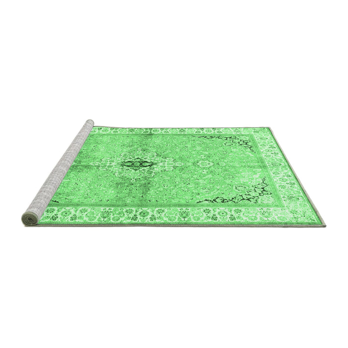 Sideview of Machine Washable Medallion Emerald Green Traditional Area Rugs, wshtr4670emgrn