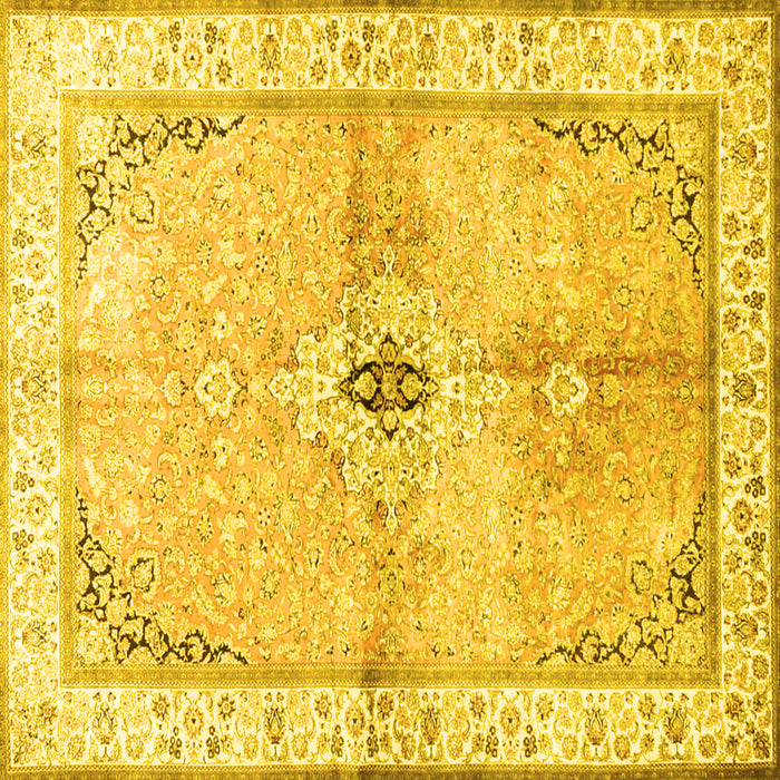 Square Machine Washable Medallion Yellow Traditional Rug, wshtr4670yw