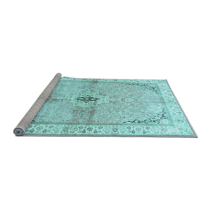 Sideview of Machine Washable Medallion Light Blue Traditional Rug, wshtr4670lblu