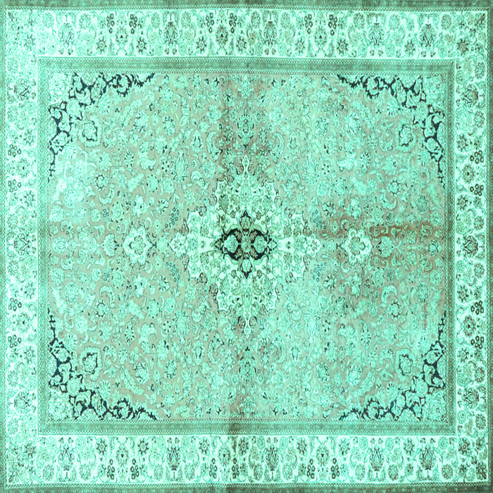 Square Machine Washable Medallion Turquoise Traditional Area Rugs, wshtr4670turq