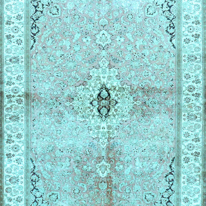 Machine Washable Medallion Light Blue Traditional Rug, wshtr4670lblu