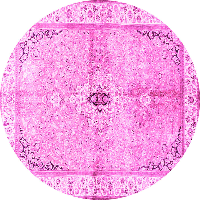 Round Machine Washable Medallion Pink Traditional Rug, wshtr4670pnk