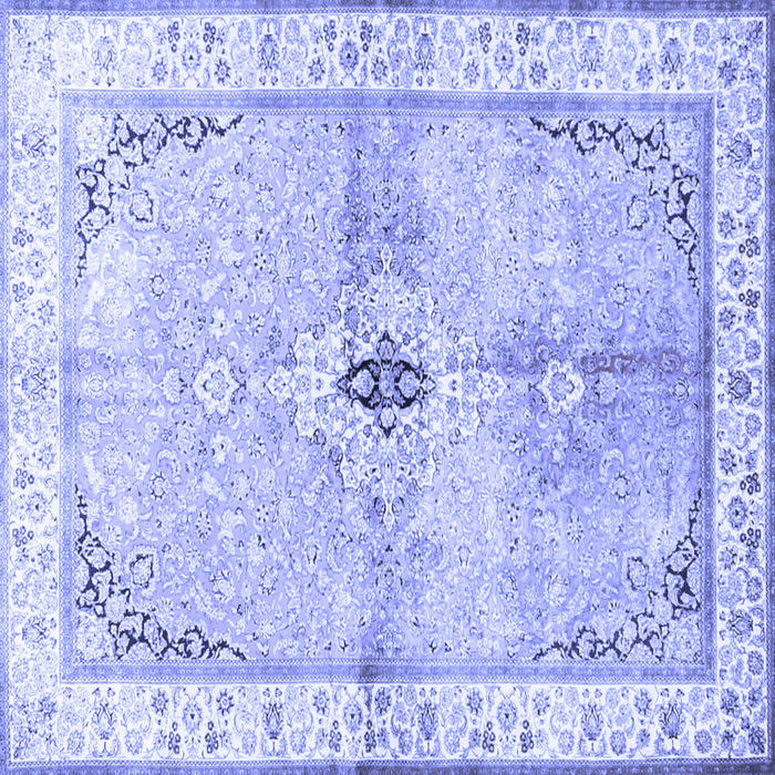 Square Machine Washable Medallion Blue Traditional Rug, wshtr4670blu