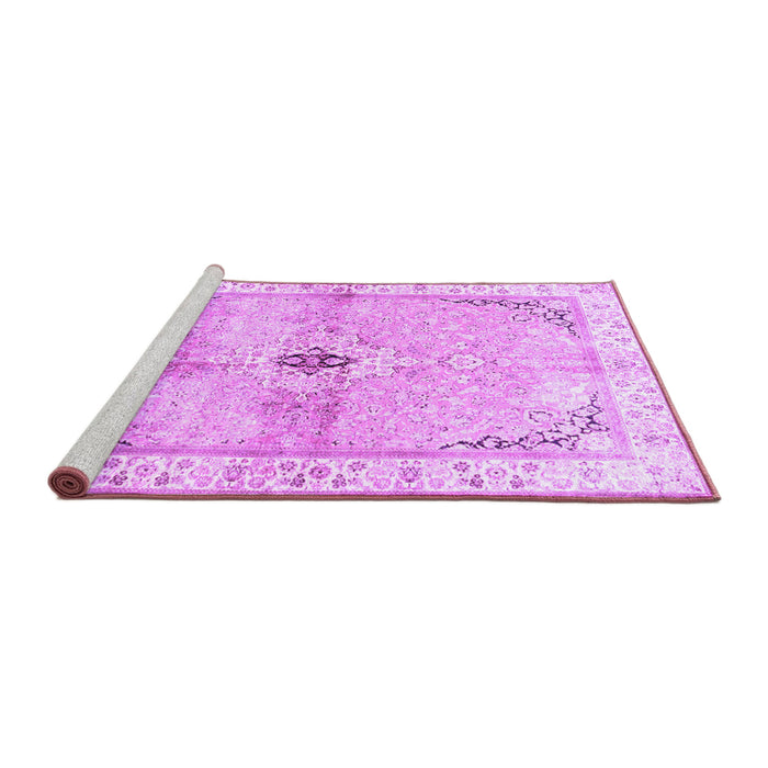 Sideview of Machine Washable Medallion Purple Traditional Area Rugs, wshtr4670pur