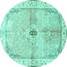 Round Medallion Turquoise Traditional Rug, tr4670turq