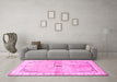 Machine Washable Medallion Pink Traditional Rug in a Living Room, wshtr4670pnk