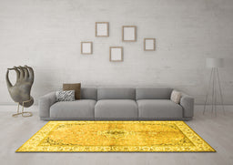 Machine Washable Medallion Yellow Traditional Rug in a Living Room, wshtr4670yw
