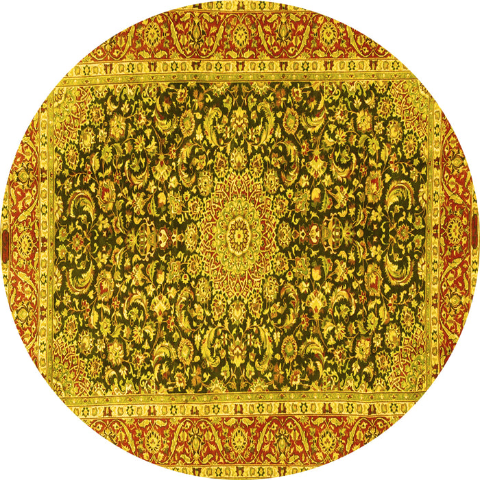 Round Medallion Yellow Traditional Rug, tr4671yw
