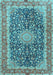 Machine Washable Medallion Light Blue Traditional Rug, wshtr4671lblu