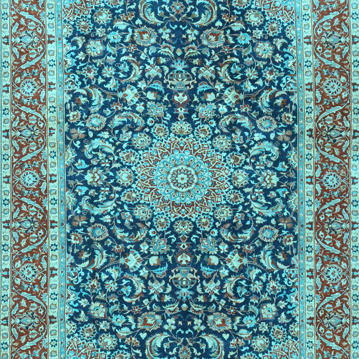 Machine Washable Medallion Light Blue Traditional Rug, wshtr4671lblu
